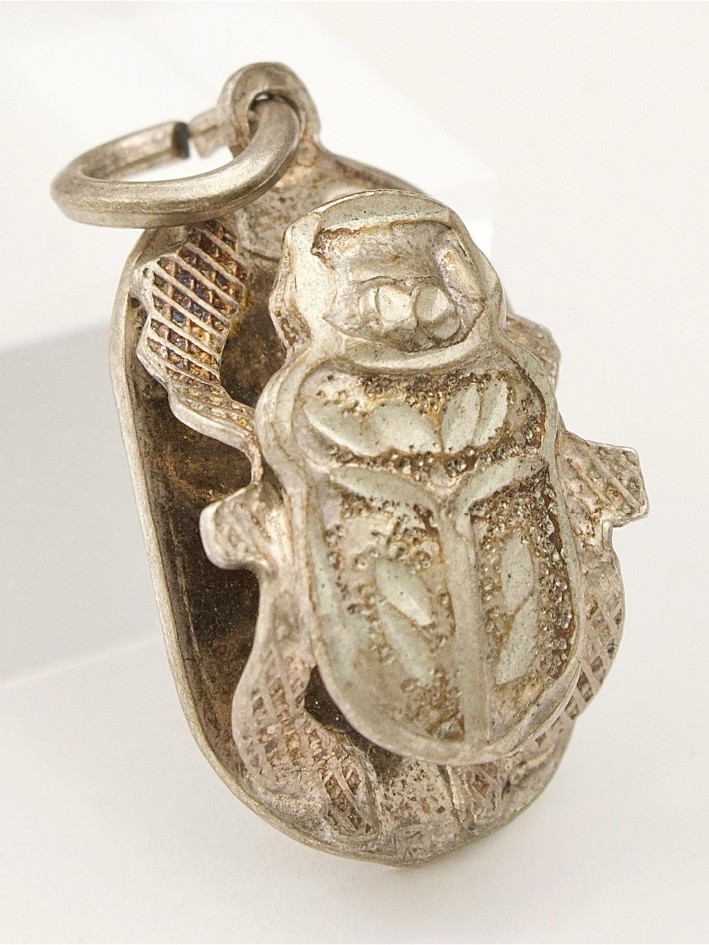 Vintage Egyptian Scarab Beetle Necklace Pendant Charm 3D Relief 800 Silver